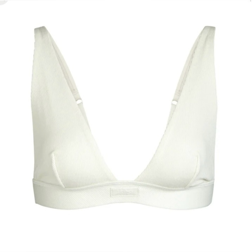 Skims cotton rib plunge bralette in bone